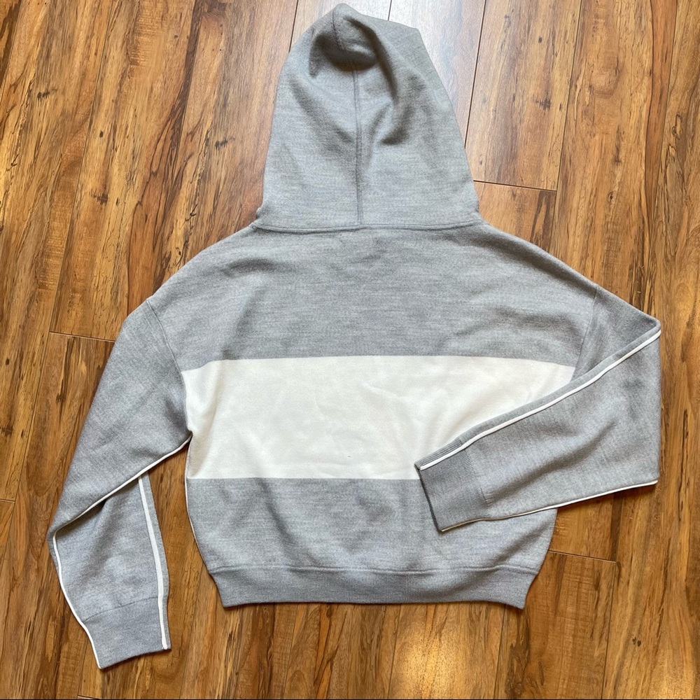 Alice + Olivia Gray and White Hooded Stripe Sweater - Picture 7 of 16